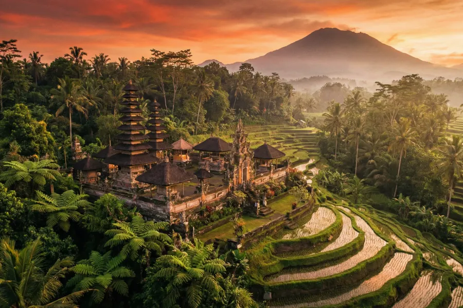 Bali landscape represents flights, visas, accommodation, meals, insurance, and local transport beyond teacher training tuition