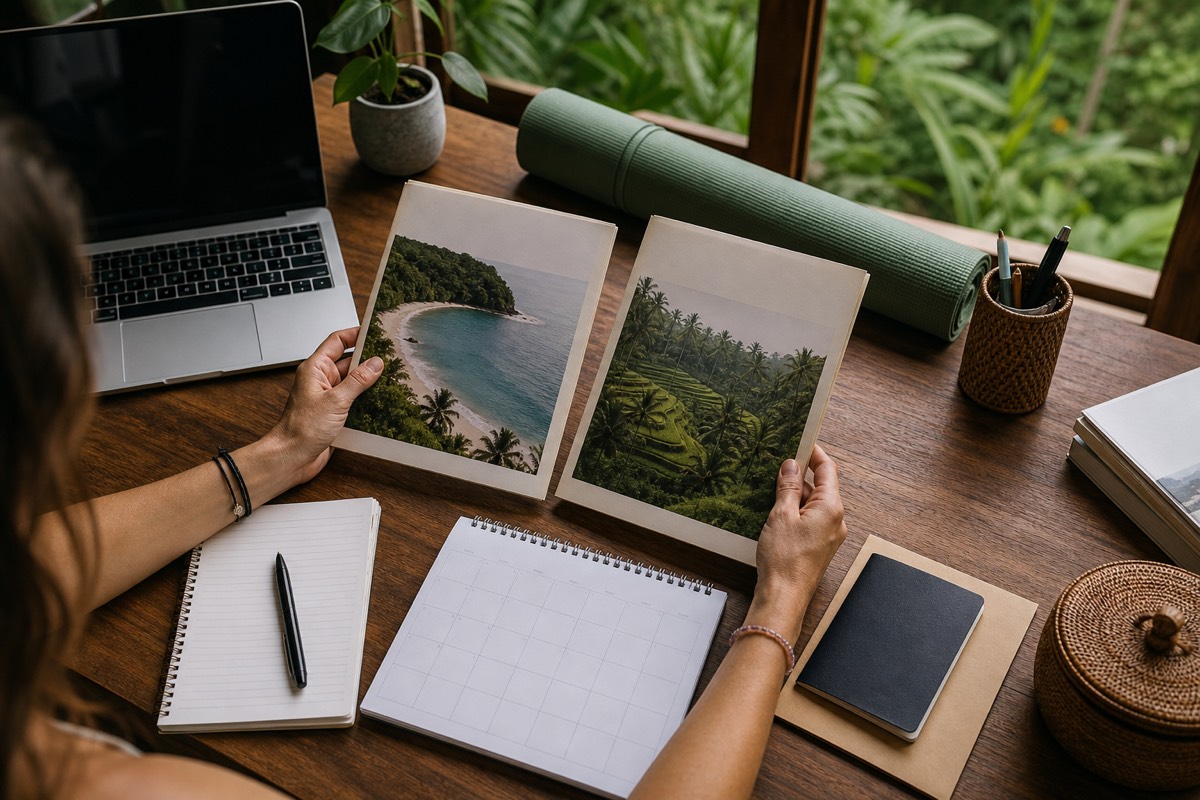 Prospective teacher comparing Costa Rica and Bali yoga training travel plans