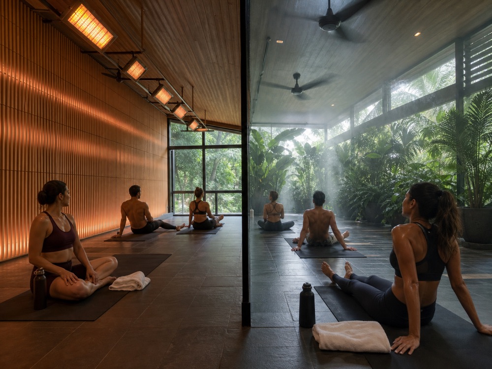 Dry and humid heat yoga rooms Heat yoga dry room and humid studio environment comparison