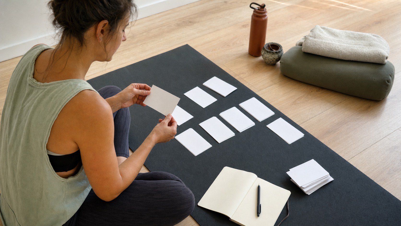 Bikram Yoga Dialogue Flashcards Study Trainee organizing Bikram yoga dialogue flashcards into posture study chunks