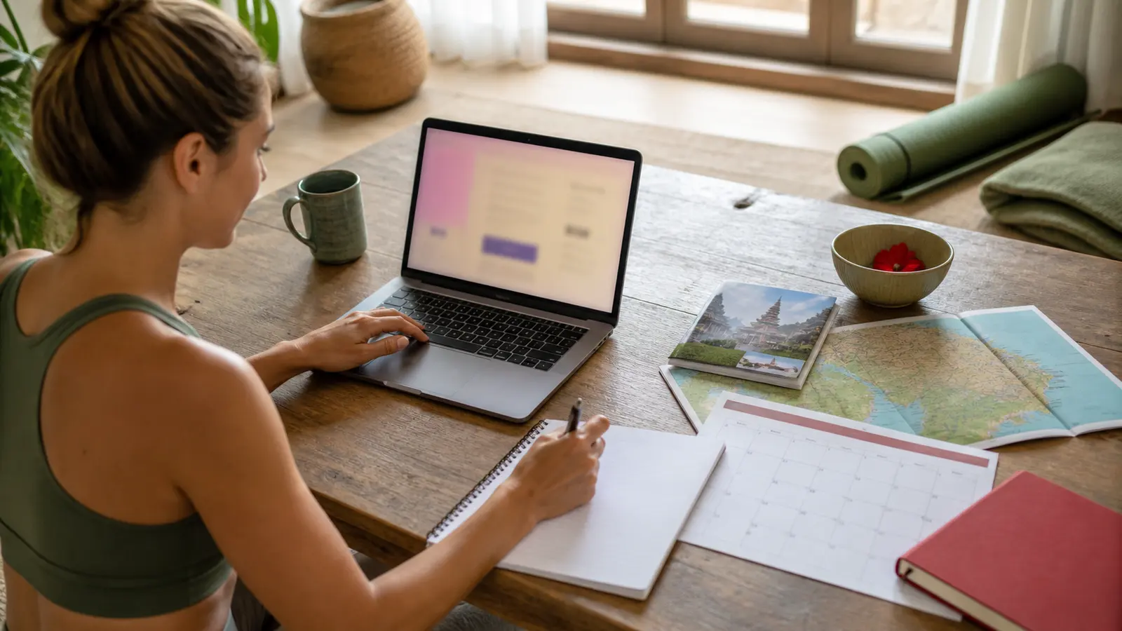 Aspiring yoga instructor planning a teacher training deposit and Bali travel budget