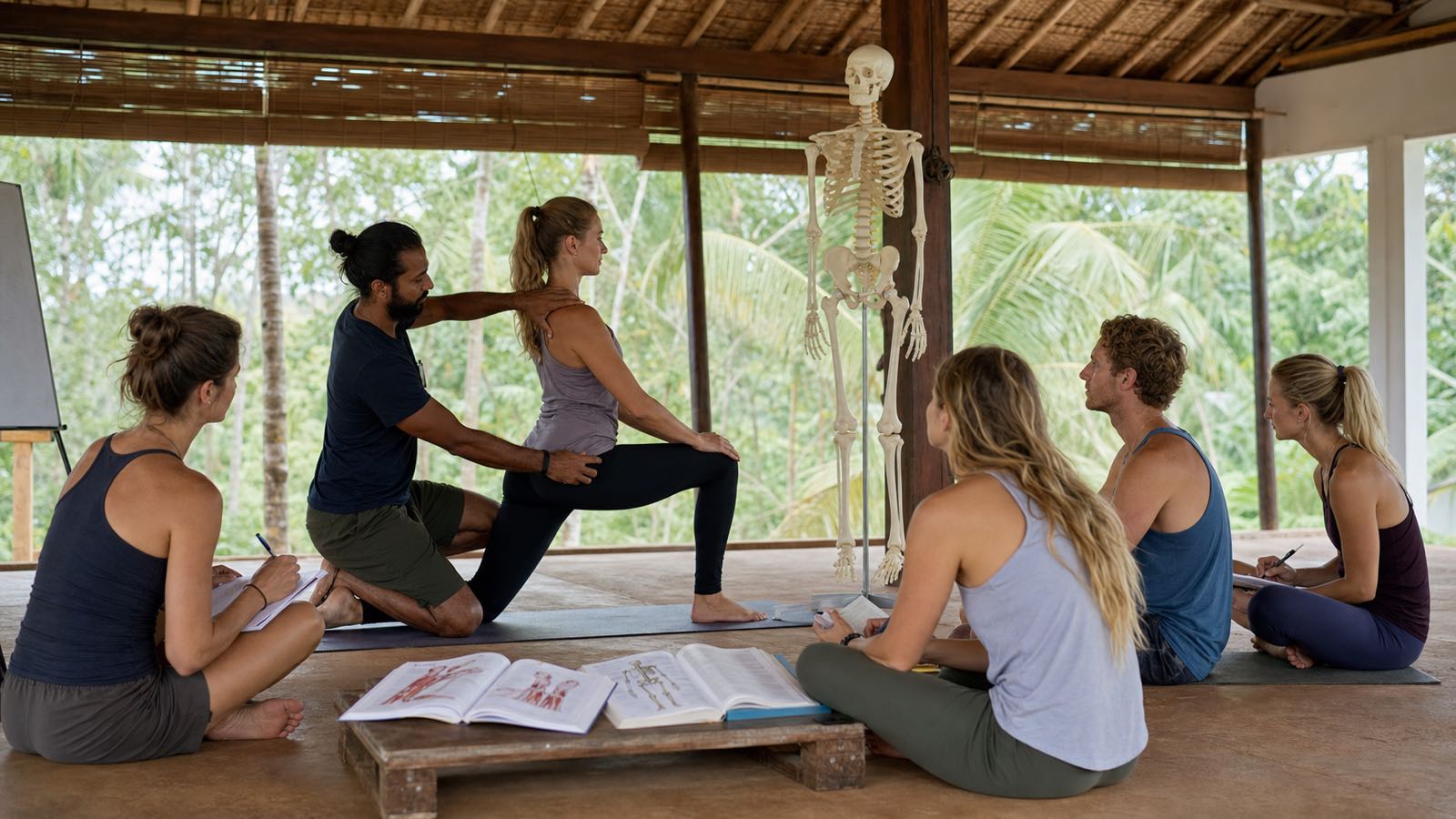 Sri Lanka 200 hour yoga teacher trainees studying anatomy and sequencing