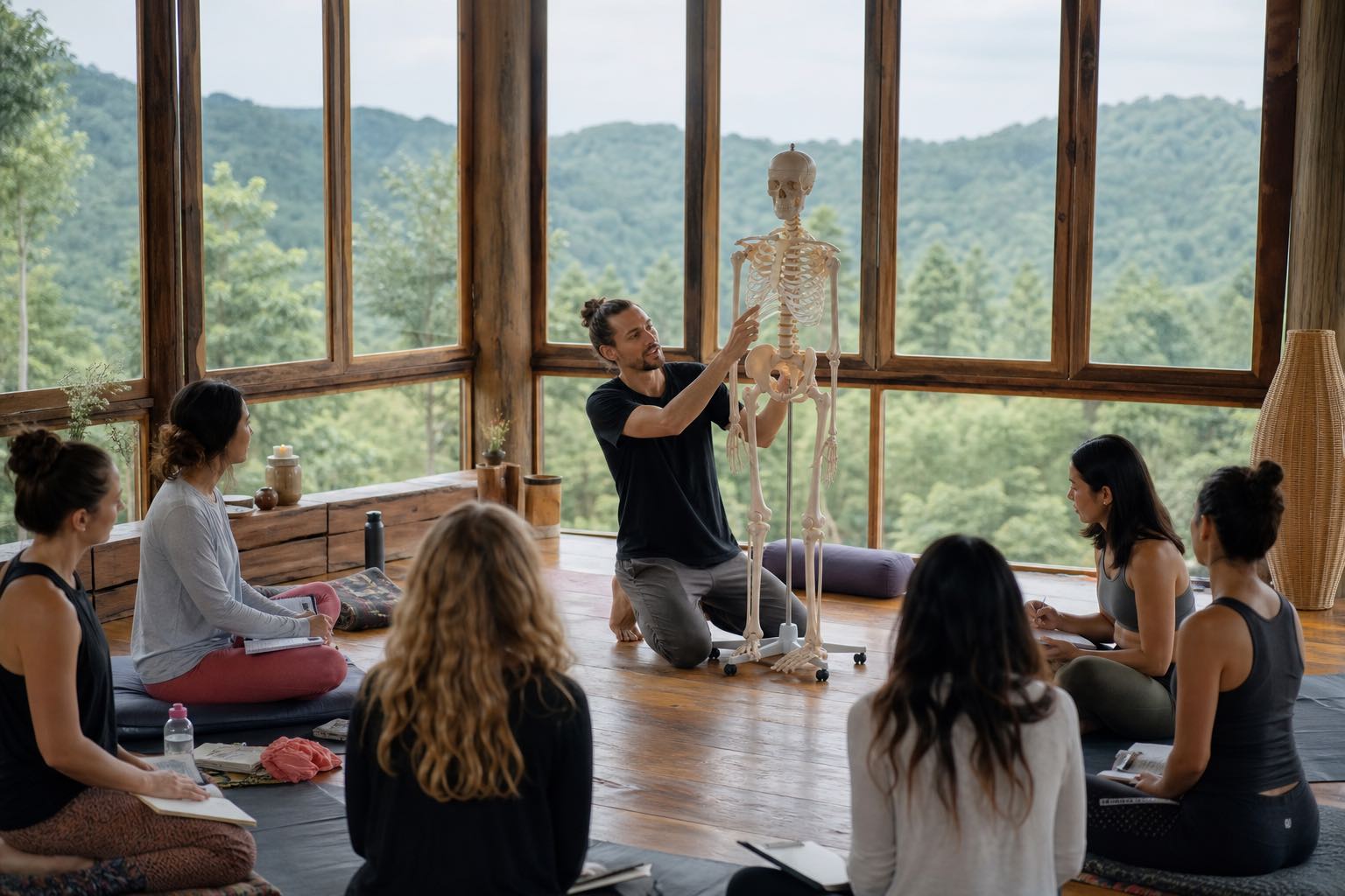 Students attending a 200 hour yoga teacher training in Vietnam anatomy seminar