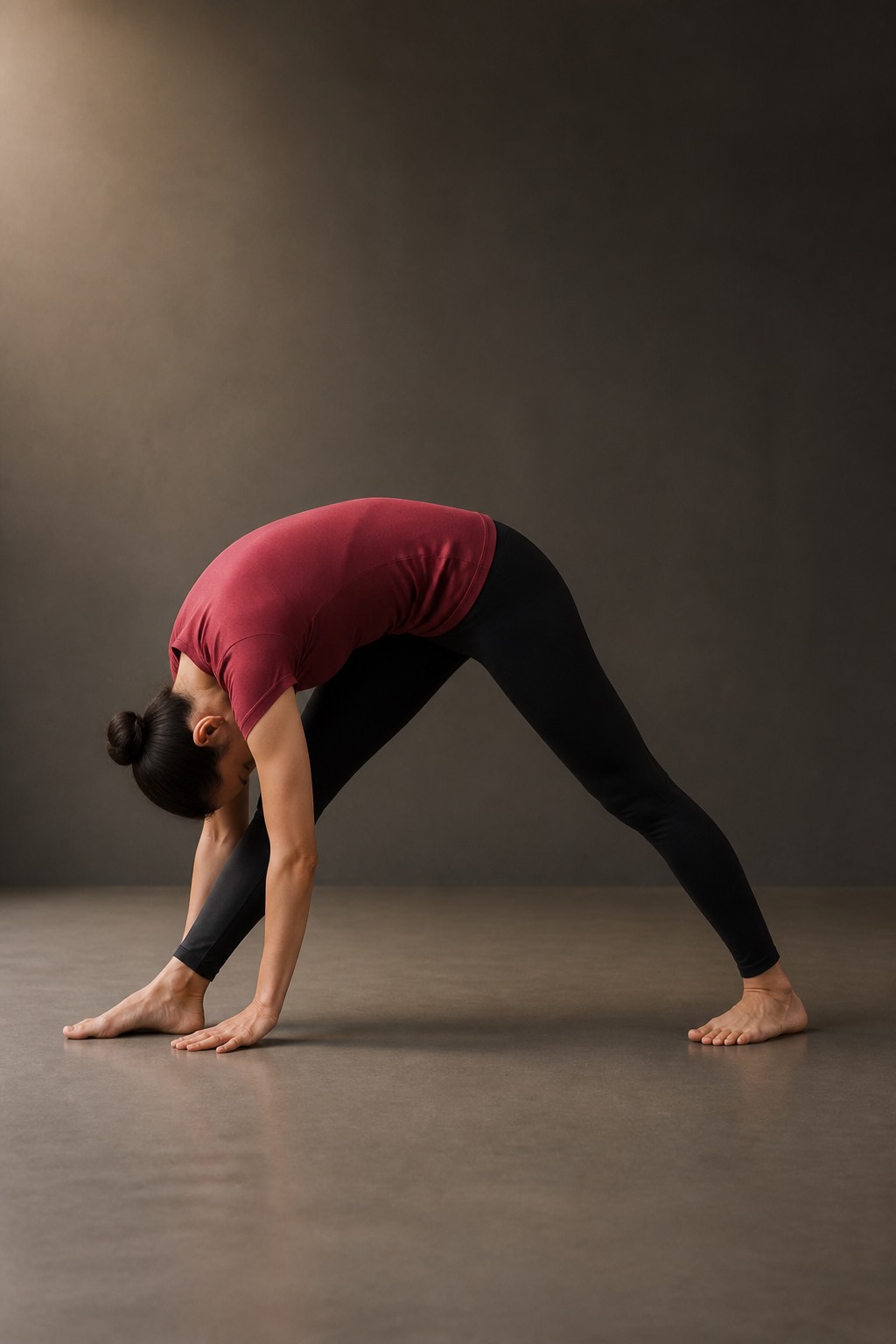 Dandayamana Bibhaktapada Janushirasana, Standing Separate-Leg Head-to-Knee Pose, Bikram yoga posture 10 of 26