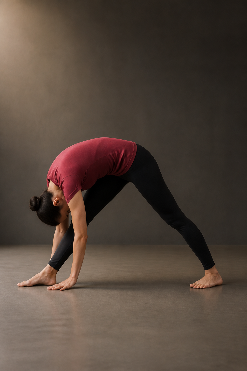 Dandayamana Bibhaktapada Janushirasana, Standing Separate-Leg Head-to-Knee Pose, Bikram yoga posture 10 of 26