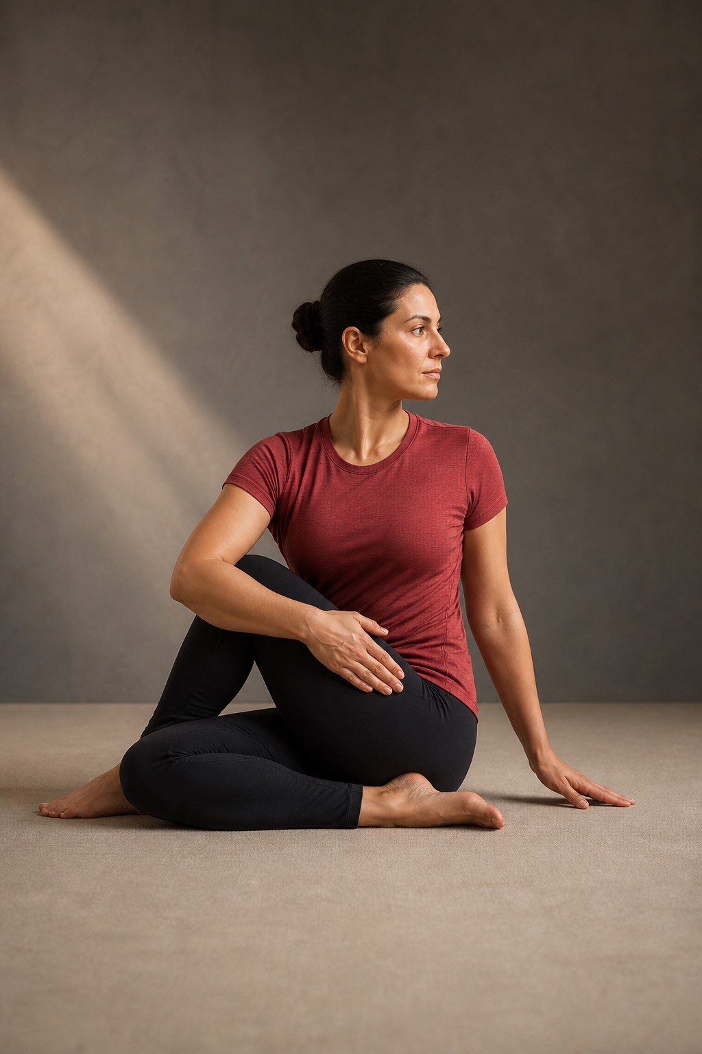 Ardha Matsyendrasana, Spine-Twisting Pose, Bikram yoga posture 25 of 26