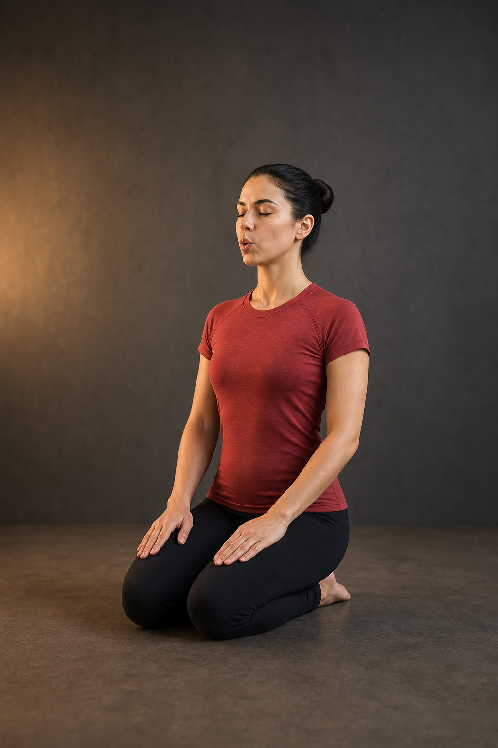 Kapalbhati in Vajrasana, Blowing in Firm Pose, Bikram yoga posture 26 of 26