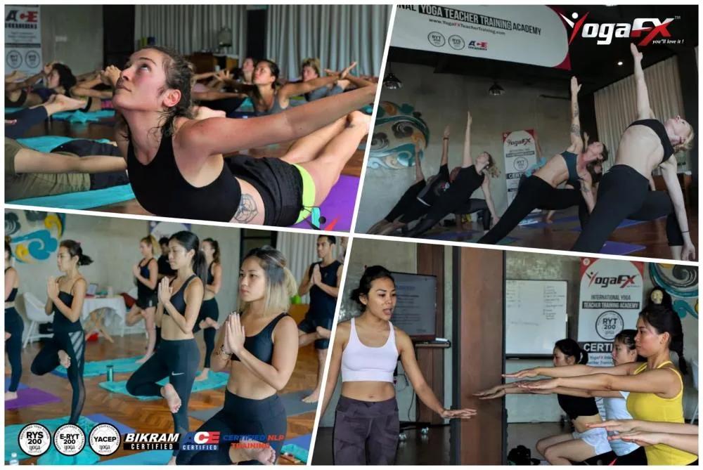 Small-cohort teacher training in Bali A small YogaFX cohort receiving direct teaching feedback from Ian Terry inside a naturally heated yoga studio in Bali